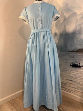 Chillinen/ Linen Vibes Sky Blue Striped Cap-Sleeve Maxi Dress #142